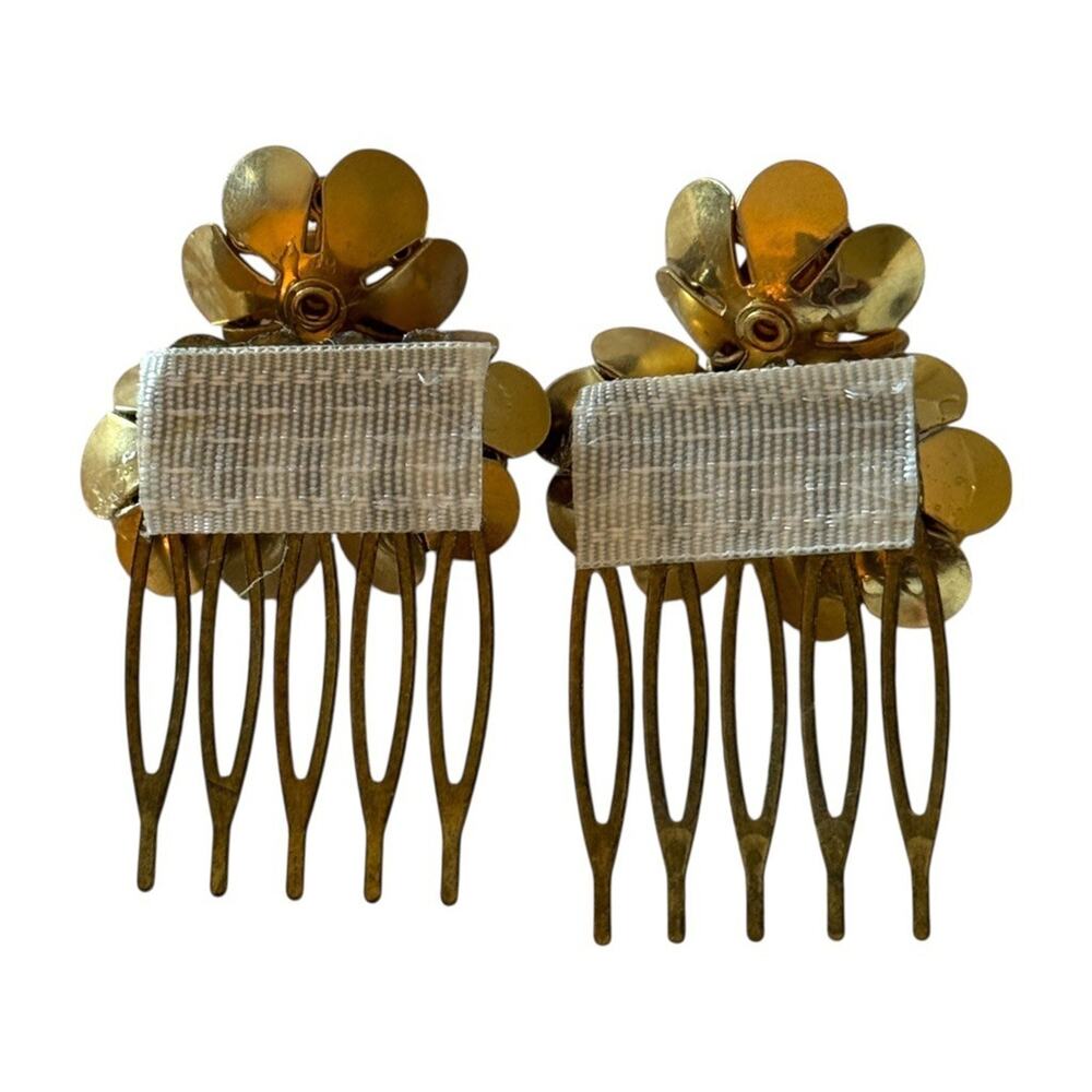 Bridal Floral Hair Combs Gold Flower Pearl Wedding Accessories Vintage Jewelry - Picture 6 of 6